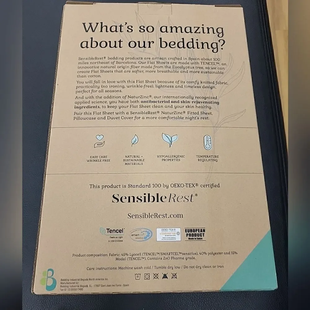 Brand New in Box SENSIBLE REST NaturZinc® King Flat Sheet Pink MSRP $170